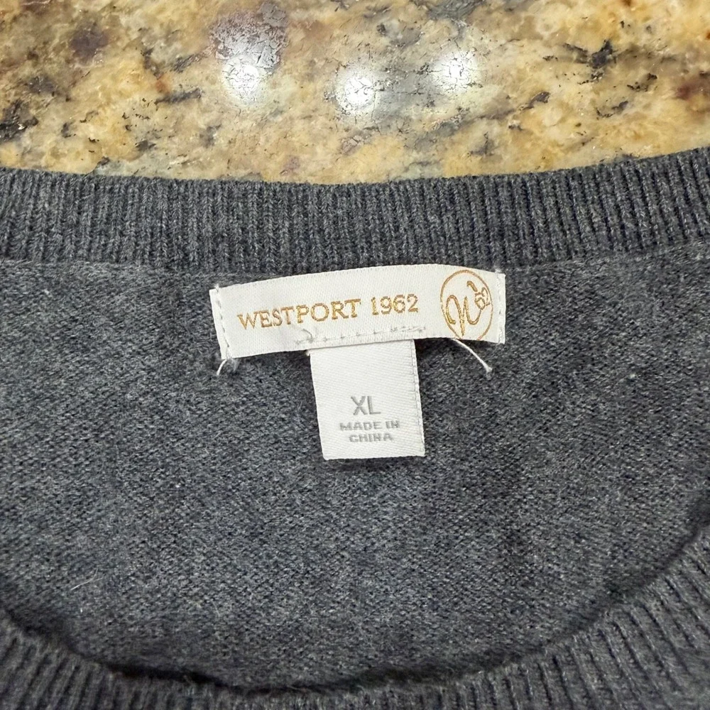 Westport 1962 French Bulldog Sequin Snowflake Christmas Sweater Gray XL